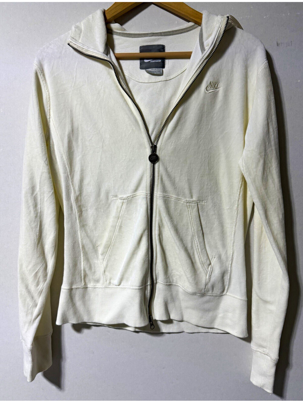 Nike Sportswear Women's White Full Zip Fleece Hoodie Pockets Logo Size S